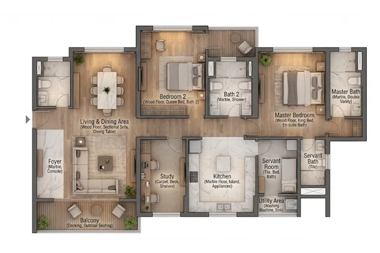 Suncity Monarch 3 BHK Floor Plan